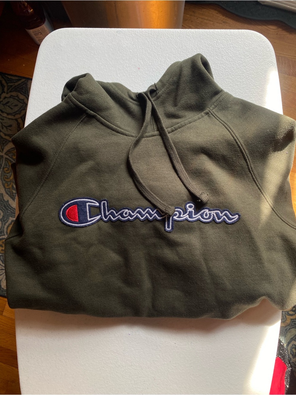 NWOT Champion Olive Green Pullover Hoodie with Script Logo